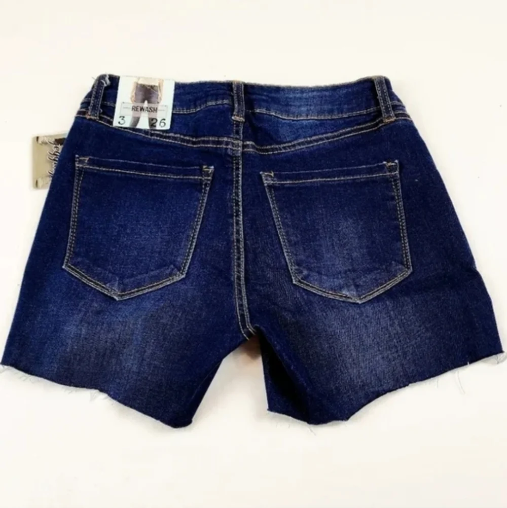 Rewash blue karma classic rise raw hem jeans shorts